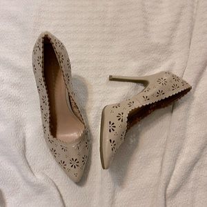 Nude lace pumps